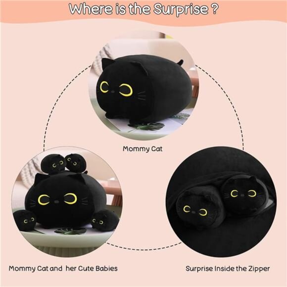 Black Cat Plush, Black Cat Stuffed Animals Plushie with 4 Cute Babies Cat Plush - Picture 4 of 7
